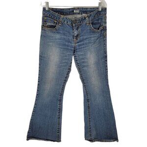 Soundgirl Junior 15 womens 33 medium wash blue denim boot cut jeans star pocket